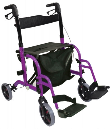 Duo Deluxe Rollator and Transit Chair in One - Purple